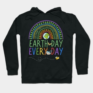 Pretty Earth Day Every Day Rainbow with Trees and Bee, Whale and Butterfly Hoodie